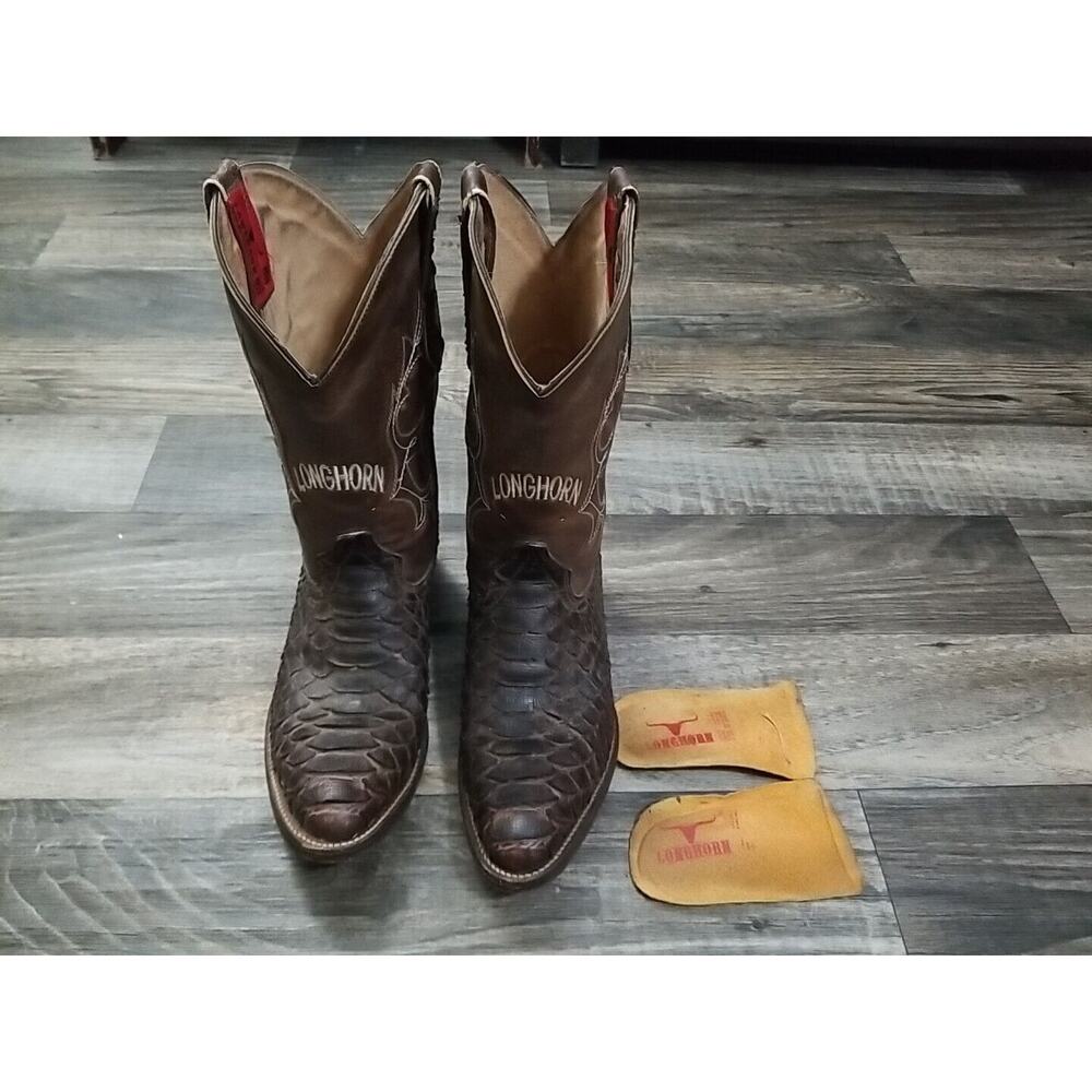 Mens Genuine Python Quality Handcrafted Western Brown Longhorn Boots Size 7